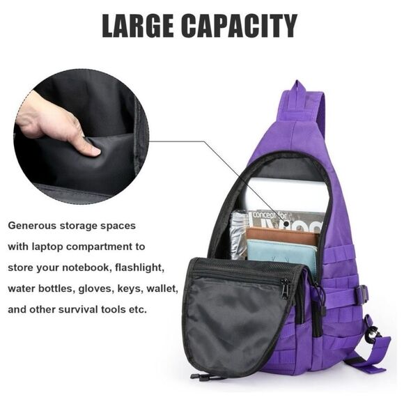 CCDW Tactical EDC Sling Backpack, Military Rover Shoulder Sling Bag Pack with Pi - Picture 5 of 6